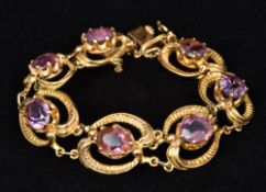 A 9 ct gold amethyst mounted bracelet