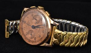 An 18 ct gold Swiss Chronograph Antimagnetic wristwatch The dial with Arabic numerals and twin