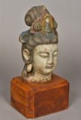 A Chinese carved wood and polychrome dec