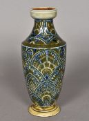 A 19th century Martin Brothers stoneware vase Incise decorated with overlapping fronds,