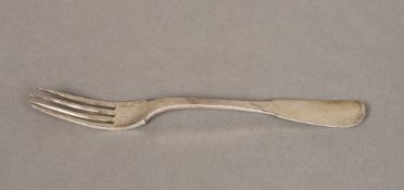 An early silver fork, variously hallmark