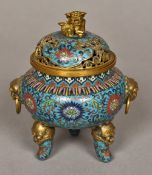 A Chinese cloisonne censor, possibly 18t