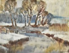 ALINE GAWEN (20th century) British (AR) Winter Landscape Watercolour and bodycolour Signed,