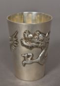 A Chinese white metal beaker, maker's ma