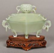 A Chinese carved jade censor and cover