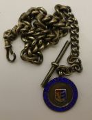 A silver Albert chain with enamelled fob