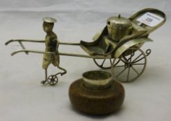 A Chinese silver plated rickshaw and a censer