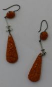 A pair of coral earrings