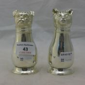 A pair of silver plate cat and dog salt and peppers