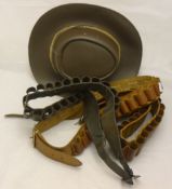 A quantity of leather shooting accessories and a hat