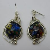 A pair of silver and millefiori earrings