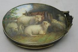 A Victorian silver mounted painted porcelain paperweight