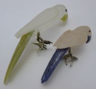 Two hardstone and silver birds