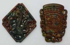 Two red jade pendants