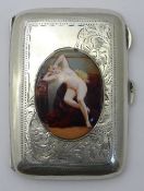 A silver cigarette case depicting a nude