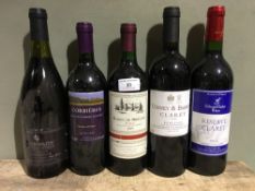 Five bottles of French Red, Edward Parker Wines Reserve Claret 2006, Corney & Barrow Claret 2005,