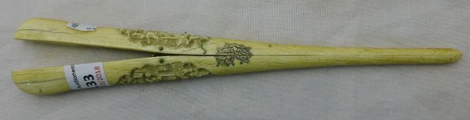 A pair of 19th century Canton carved ivory glove stretchers