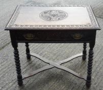 A 18th/19th century oak bobbin twist single drawer side table
