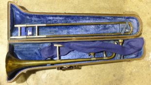 A cased Olds & Son Radio City trombone