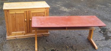 A retro child's desk and a pine side cabinet