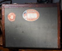 A vintage suitcase with Cunard Line labels