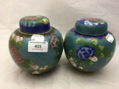 A pair of small cloisonne ginger jars