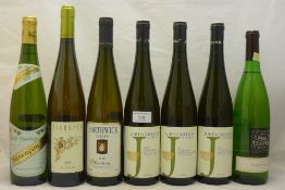 Seven bottles of white wine, comprising Pieropan Soave 2006, Grain Sauvage Jurancon Sec 2002,