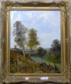 19th century, Figure in a Country Landscape, oil on canvas,