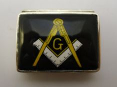 A silver and enamel Masonic pill box