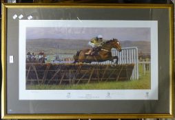 A limited edition print of Istabraq by PETER CURLING, signed by artist, trainer,