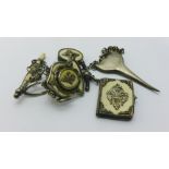 A Victorian ivory mounted silver plated chatelaine