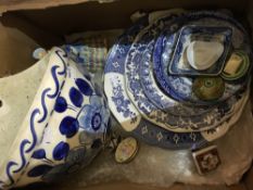 An assortment of mainly blue and white China including a pickle dish, etc.