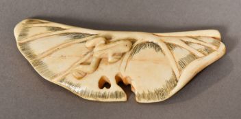 A 19th century carved ivory pendant Worked as a frog on a water lily leaf. 9.5 cm wide.