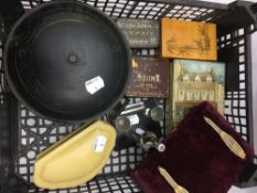 A quantity of miscellaneous items, including a Toleware spice tin, etc.