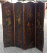 A Victorian leather screen with painted foliate decoration