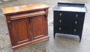 A Victorian mahogany chiffonier base and a painted chest of drawers