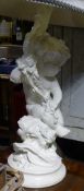 A white painted putto lamp base and shade