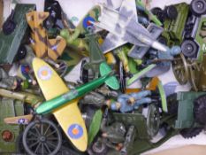 A quantity of die cast and other military toys,