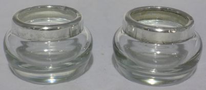 A pair of silver mounted glass salts