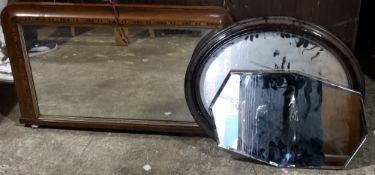 A Victorian walnut over mantle mirror and two others