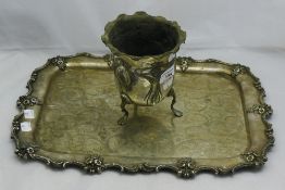 A plated tray and an Art Nouveau plated vase