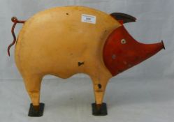 A decorative painted pig