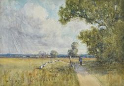 W T WRIGHT (19th/20th century) British Geese and Figure in a Rural Landscape;