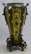 A Continental metal mounted ceramic vase,