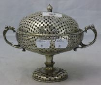 A Victorian silver plated pierced lidded potpourri urn