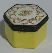 A small French yellow enamel pill box