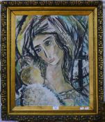 DERRICK LATIMER SAYER (1917-1992) British, Madonna and Child, oil on board, signed,