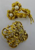 A 9 ct gold pearl and ruby set floral brooch,