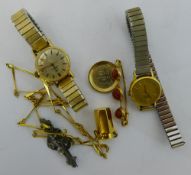 A 9 ct gold case lady's Omega wristwatch together with other yellow metal jewellery