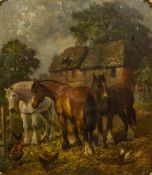 After JOHN FREDERICK HERRING Junior (1820-1907) British Working Horses in a Farmyard Oil on